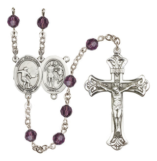 Sterling Silver 6mm Austrian Crystal Saint Sebastian / Soccer Rosary in Amethyst
