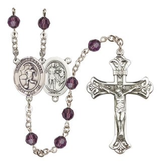 Sterling Silver 6mm Austrian Crystal Saint Sebastian/Soccer-Women Rosary in Amethyst