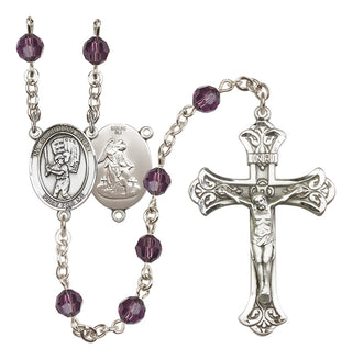 Sterling Silver 6mm Austrian Crystal Guardian Angel/Baseball Rosary in Amethyst