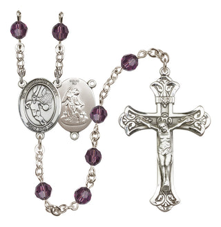 Sterling Silver 6mm Austrian Crystal Guardian Angel/Basketball Rosary in Amethyst