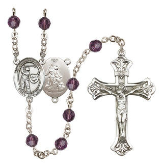 Sterling Silver 6mm Austrian Crystal Guardian Angel/Golf Rosary in Amethyst