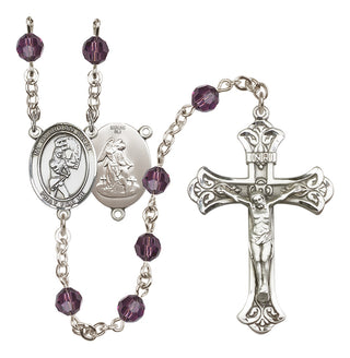 Sterling Silver 6mm Austrian Crystal Guardian Angel/Softball Rosary in Amethyst
