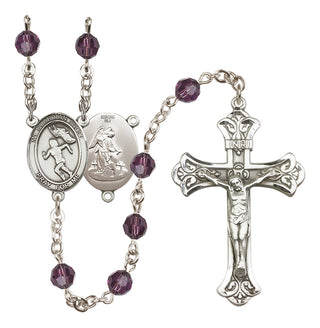 Sterling Silver 6mm Austrian Crystal Guardian Angel/Track&Field-Women Rosary in Amethyst