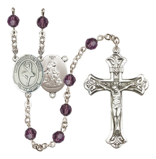 Sterling Silver 6mm Austrian Crystal Guardian Angel/Dance Rosary in Amethyst
