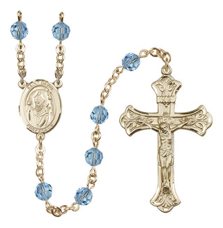 14 Karat Gold-Filled 6mm Austrian Crystal Saint David of Wales Rosary in Aqua