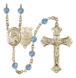 14 Karat Gold-Filled 6mm Austrian Crystal Saint Joan of Arc / Army Rosary in Aqua
