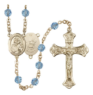 14 Karat Gold-Filled 6mm Austrian Crystal Saint Joan of Arc / Navy Rosary in Aqua