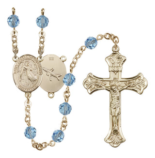 14 Karat Gold-Filled 6mm Austrian Crystal Saint Joseph of Cupertino Rosary in Aqua