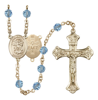 14 Karat Gold-Filled 6mm Austrian Crystal Saint Michael / EMT Rosary in Aqua