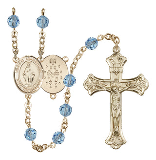 14 Karat Gold-Filled 6mm Austrian Crystal Virgen Milagrosa Rosary in Aqua