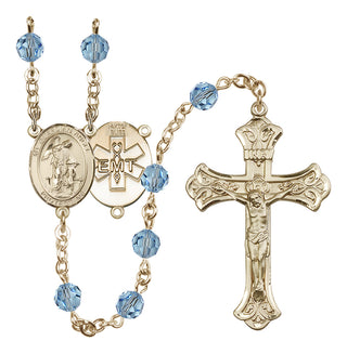 14 Karat Gold-Filled 6mm Austrian Crystal Guardian Angel / EMT Rosary in Aqua