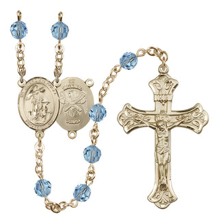 14 Karat Gold-Filled 6mm Austrian Crystal Guardian Angel / Nat'l Guard Rosary in Aqua
