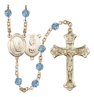 14 Karat Gold-Filled 6mm Austrian Crystal Saint Christopher/Gymnastics Rosary in Aqua