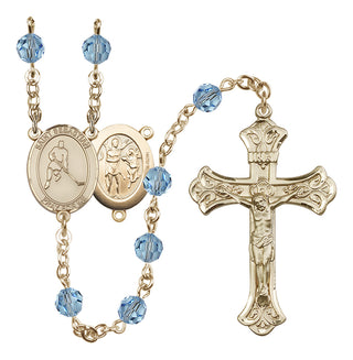 14 Karat Gold-Filled 6mm Austrian Crystal Saint Sebastian/Ice Hockey Rosary in Aqua