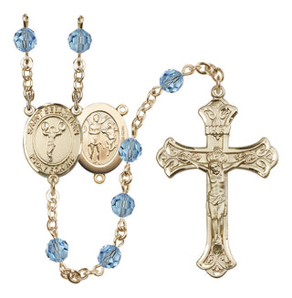14 Karat Gold-Filled 6mm Austrian Crystal Saint Sebastian/Cheerleading Rosary in Aqua