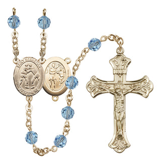 14 Karat Gold-Filled 6mm Austrian Crystal Saint Sebastian/Wrestling Rosary in Aqua