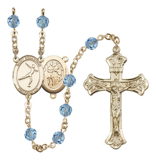 14 Karat Gold-Filled 6mm Austrian Crystal Saint Sebastian/Figure Skating Rosary in Aqua