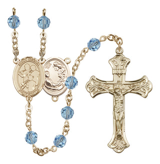 14 Karat Gold-Filled 6mm Austrian Crystal Saint Cecilia / Marching Band Rosary in Aqua