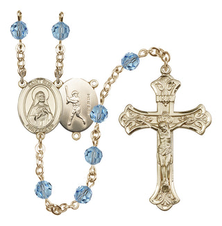 14 Karat Gold-Filled 6mm Austrian Crystal Saint Rita / Baseball Rosary in Aqua
