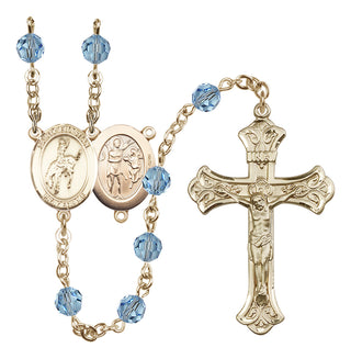 14 Karat Gold-Filled 6mm Austrian Crystal Saint Sebastian / Rodeo Rosary in Aqua