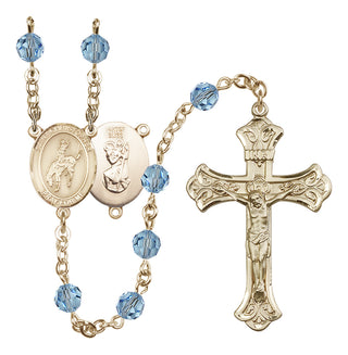 14 Karat Gold-Filled 6mm Austrian Crystal Saint Christopher / Rodeo Rosary in Aqua
