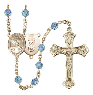 14 Karat Gold-Filled 6mm Austrian Crystal Saint Christopher/Water Polo Women Rosary in Aqua