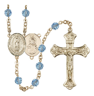 14 Karat Gold-Filled 6mm Austrian Crystal Virgen de Guadalupe Rosary in Aqua