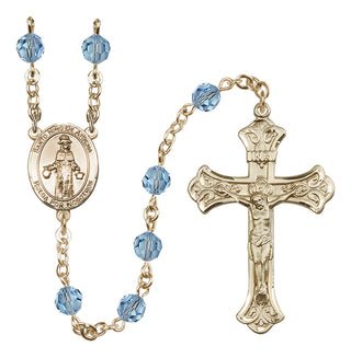 14 Karat Gold-Filled 6mm Austrian Crystal Saint Nino de Atocha Rosary in Aqua