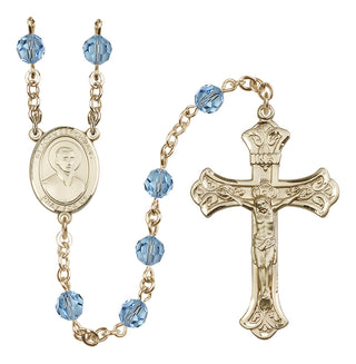 14 Karat Gold-Filled 6mm Austrian Crystal Saint John Berchmans Rosary in Aqua