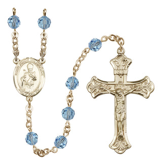 14 Karat Gold-Filled 6mm Austrian Crystal Saint Simon the Apostle Rosary in Aqua