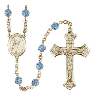 14 Karat Gold-Filled 6mm Austrian Crystal Saint Aidan of Lindesfarne Rosary in Aqua