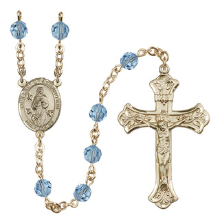 14 Karat Gold-Filled 6mm Austrian Crystal Our Lady of Assumption Rosary in Aqua