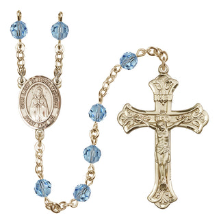 14 Karat Gold-Filled 6mm Austrian Crystal Our Lady of Rosa Mystica Rosary in Aqua