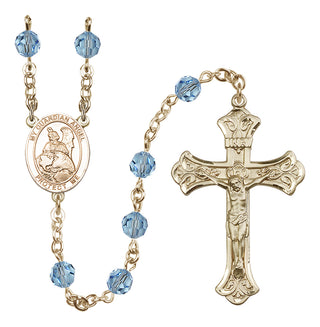 14 Karat Gold-Filled 6mm Austrian Crystal Guardian Angel Protector Rosary in Aqua