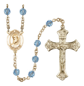 14 Karat Gold-Filled 6mm Austrian Crystal Pope Pius V Rosary in Aqua