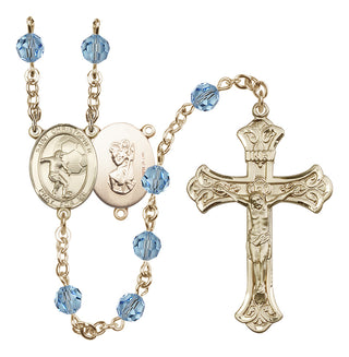 14 Karat Gold-Filled 6mm Austrian Crystal Saint Christopher / Football Rosary in Aqua