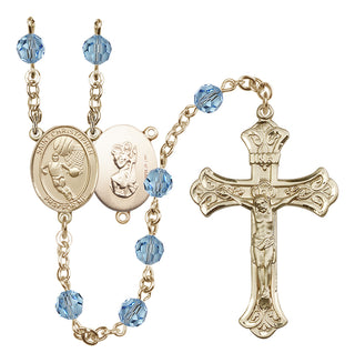 14 Karat Gold-Filled 6mm Austrian Crystal Saint Christopher/Basketball Rosary in Aqua