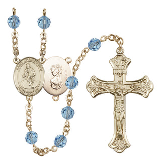 14 Karat Gold-Filled 6mm Austrian Crystal Saint Christopher/Wrestling Rosary in Aqua