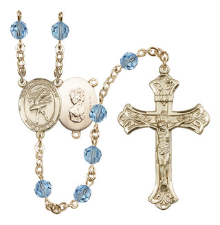 14 Karat Gold-Filled 6mm Austrian Crystal Saint Christopher/Dance Rosary in Aqua