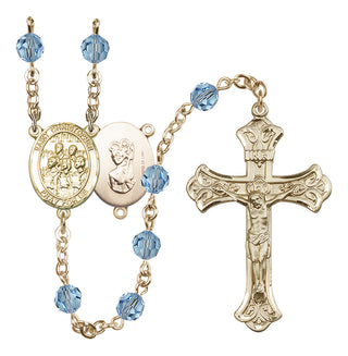 14 Karat Gold-Filled 6mm Austrian Crystal Saint Christopher / Choir Rosary in Aqua