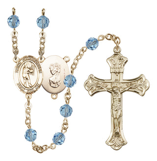 14 Karat Gold-Filled 6mm Austrian Crystal Saint Christopher/Basketball-Women Rosary in Aqua