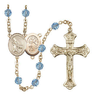 14 Karat Gold-Filled 6mm Austrian Crystal Saint Sebastian / Football Rosary in Aqua