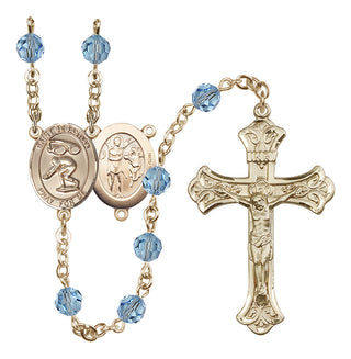 14 Karat Gold-Filled 6mm Austrian Crystal Saint Sebastian/Swimming Rosary in Aqua