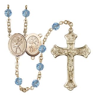 14 Karat Gold-Filled 6mm Austrian Crystal Saint Sebastian / Dance Rosary in Aqua