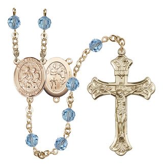 14 Karat Gold-Filled 6mm Austrian Crystal Saint Sebastian / Choir Rosary in Aqua