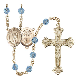 14 Karat Gold-Filled 6mm Austrian Crystal Saint Sebastian/Lacrosse Rosary in Aqua