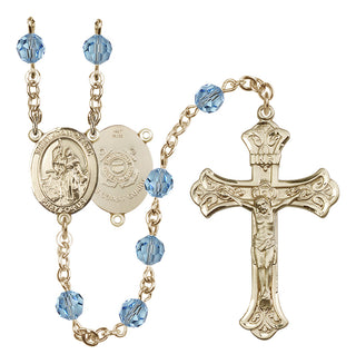 14 Karat Gold 6mm Austrian Crystal Saint Joan of Arc /Coast Guard Rosary in Aqua
