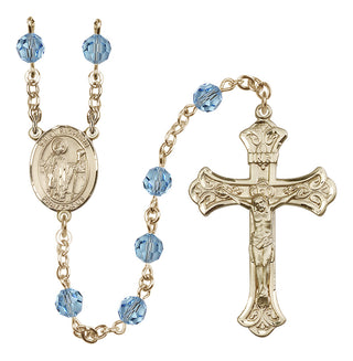 14 Karat Gold 6mm Austrian Crystal Saint Richard Rosary in Aqua
