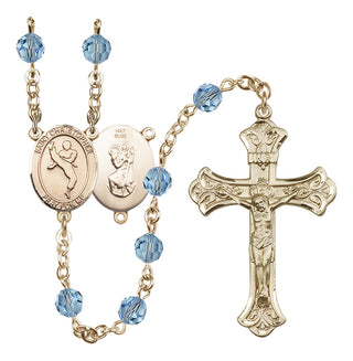 14 Karat Gold 6mm Austrian Crystal Saint Christopher/Martial Arts Rosary in Aqua
