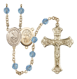 14 Karat Gold 6mm Austrian Crystal Saint Sebastian/Dance Rosary in Aqua